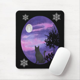 Mystische Katze unter dem Mond – Träumende purpurn Mousepad