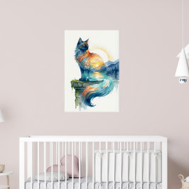 Mystische Katzen-Sonnenuntergang-Doppelbelichtung- Poster
