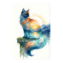 Mystische Katzen-Sonnenuntergang-Doppelbelichtung-