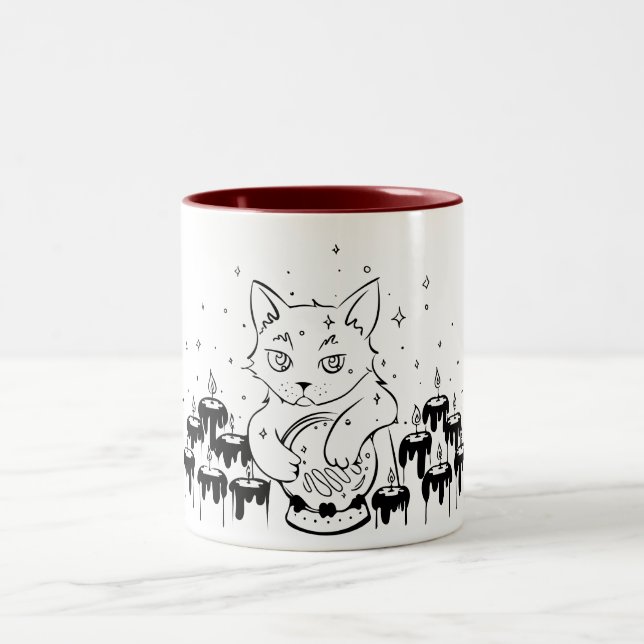 Mystische Katzen-Tasse Zweifarbige Tasse (Mittel)