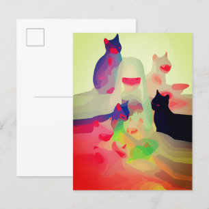 Mystische Katzen und Spirituosen - Abstrakte Anime Postkarte