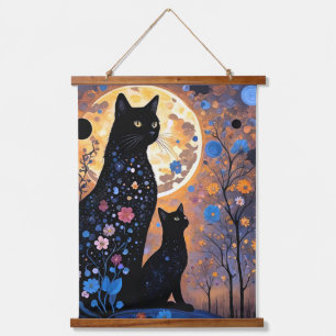 Mystische Katzen Wandteppich Mit Holzrahmen