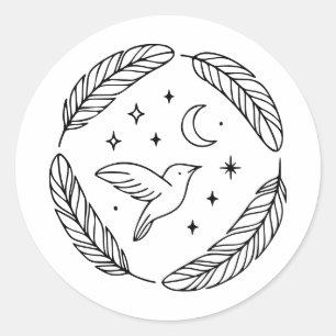 Mystische Kolibrilinienkunst im himmlischen Kreis Runder Aufkleber