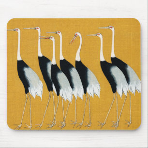 Mystische Krane: Harmonie in Gold Mousepad