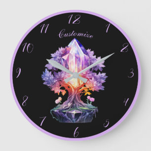 Mystische Kristall-Zen-Yoga-Baum-Fantasy-Kunst  Große Wanduhr
