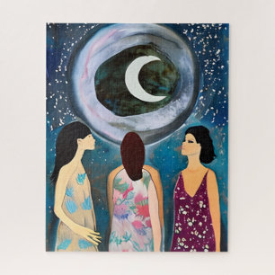 Mystische Kunst   Frauen, die den Mond betrachten