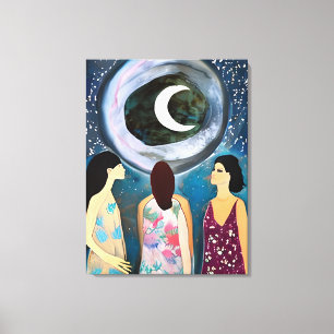 Mystische Kunst   Frauen mit Blick auf den Mond Leinwanddruck
