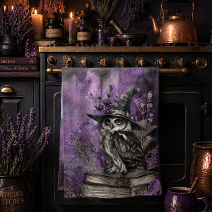 Mystische Lila Hexen-Eulen-Kunst Geschirrtuch