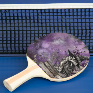 Mystische Lila Hexen-Eulen-Kunst mit individuellem Tischtennis Schläger