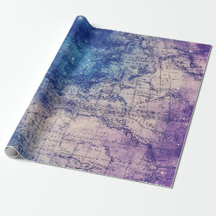 Mystische lila himmlische Weltkarte Geschenkpapier