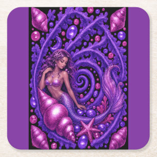 Mystische lila Meerjungfrau Fantasy-Kunst Magisc Rechteckiger Pappuntersetzer