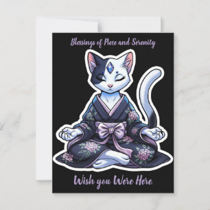 Mystische Meditation Katze in floralem Kimono Postkarte