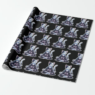 Mystische meditierende Katze in floralem Kimono Sc Geschenkpapier