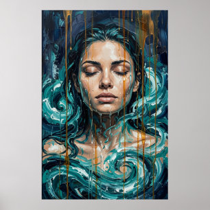 Mystische Meeresgöttin Impasto Goldtropfen Kunst Poster