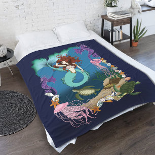 Mystische Meerjungfrau Ozean Fantasy Blaues Meer-L Fleecedecke