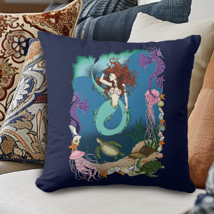 Mystische Meerjungfrau Ozean Fantasy Blaues Meer-L Kissen