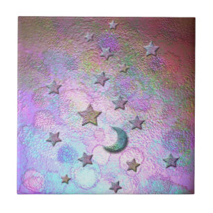 Mystische metallische Monde und Sterne Pastell Fliese