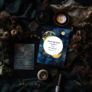 Mystische Mitternachtsblaue und goldene Aquarell-H Save The Date
