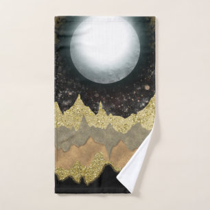 Mystische Mond-Goldberge Landschaft Moderne Glamou Badhandtuch Set