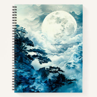 Mystische mondbeschienene Berglandschaft Notizbuch