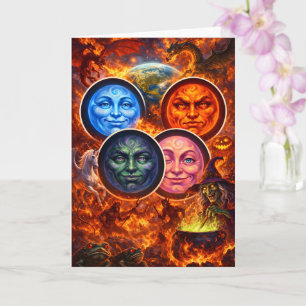 Mystische Mondgesichter Fantasy Halloween Gruß Karte
