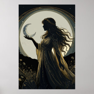 Mystische Mondgöttin, Himmelsfrau Silhouette Poster