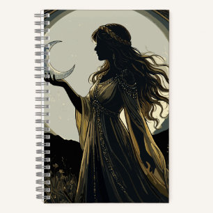 Mystische Mondgöttin, Silhouette einer himmlischen Notizbuch