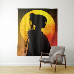Mystische Mondlicht-Silhouette – Elegante Anime Wandteppich