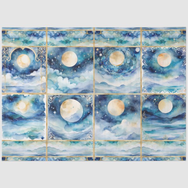 Mystische Mondlicht Sterne Wolken im Meer Decoupag Seidenpapier (Vorderseite)