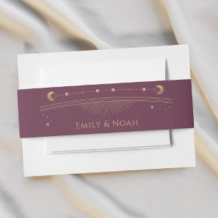 Mystische Pflaume Gold Sun Moon Stars Hochzeit Einladungsbanderole