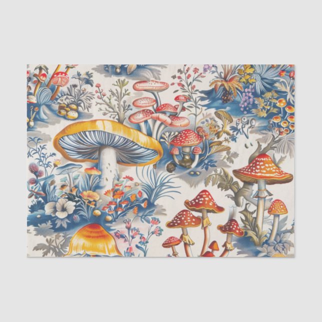 Mystische Pilze in Toile De Jouy Seidenpapier (Vorderseite)