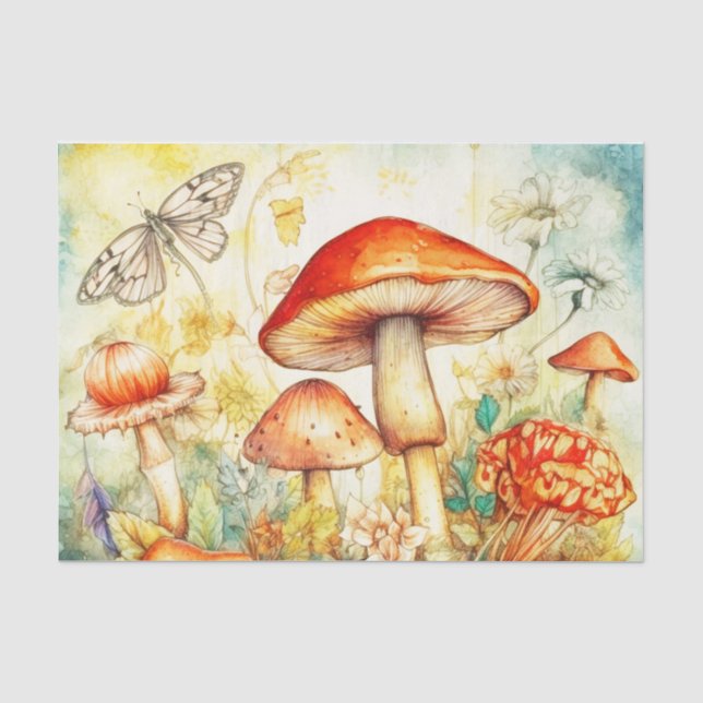 Mystische Pilze und strahlendes Moth-Decoupage Seidenpapier (Vorderseite)