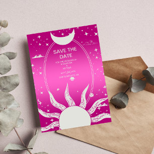 Mystische Pink und Silber Sonnen Mond Hochzeit Save The Date