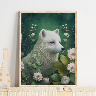 Mystische Polarfuchs-Wandkunst   Verzaubernde Wald Poster