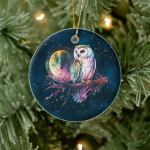 Mystische Regenbogenschale und Vollmond-Celestie Keramik Ornament