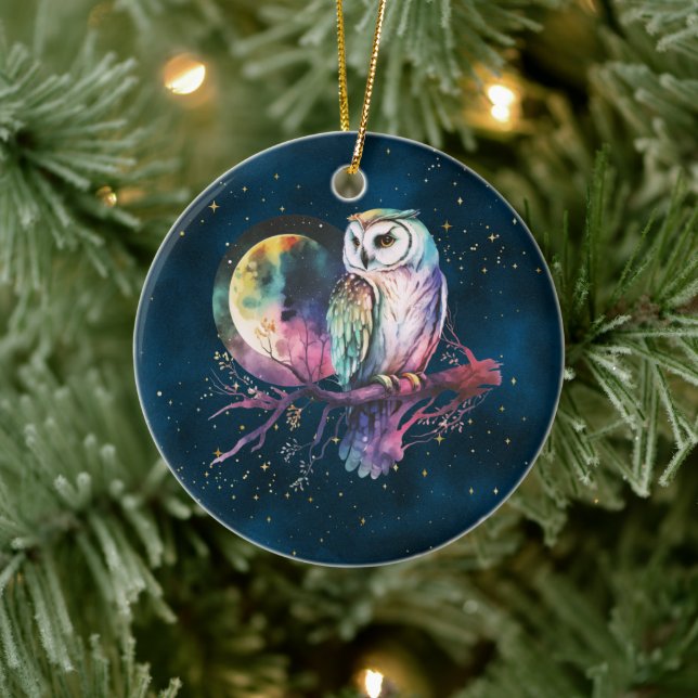 Mystische Regenbogenschale und Vollmond-Celestie Keramik Ornament (Baum)