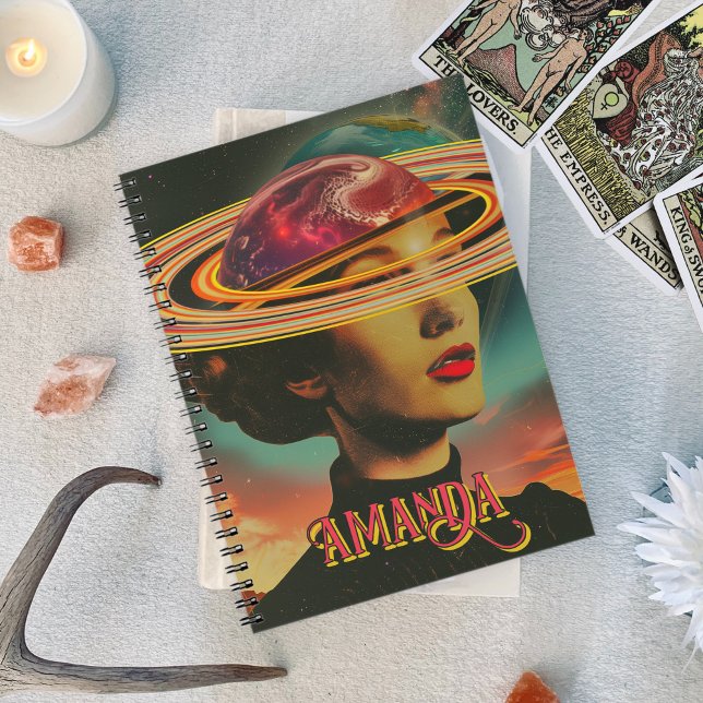 Mystische Retro Collage okkultistische Astrologie  Notizblock (Mystical Retro Collage Occult Astrology Oracle Notebook)