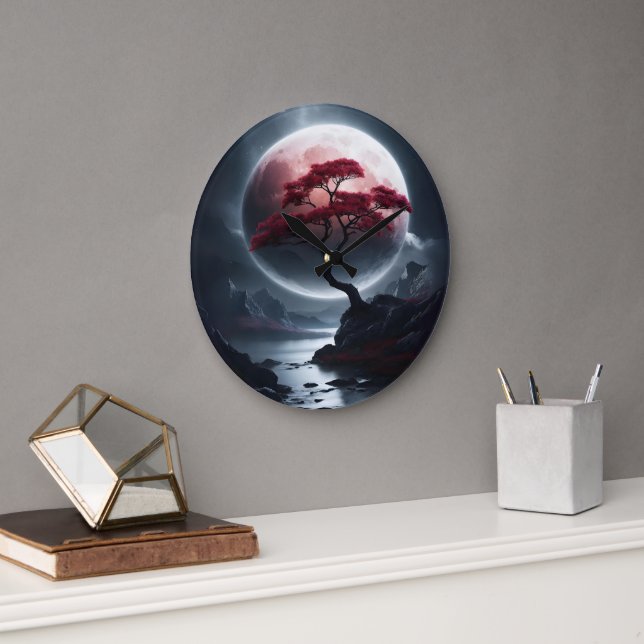 Mystische Rosa-Schrift im japanischen Stil Große Wanduhr (Büro)