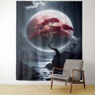 Mystische Rosa-Schrift im japanischen Stil Wandteppich