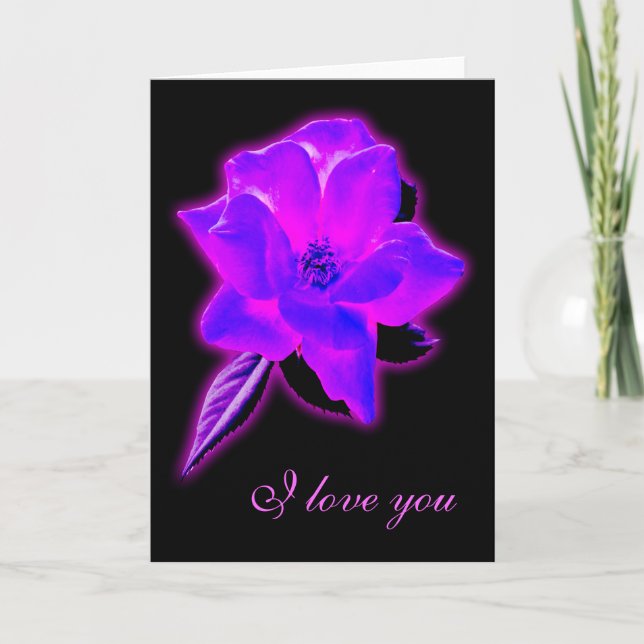 Mystische Rose lila Neonleuchte Karte (Vorderseite)