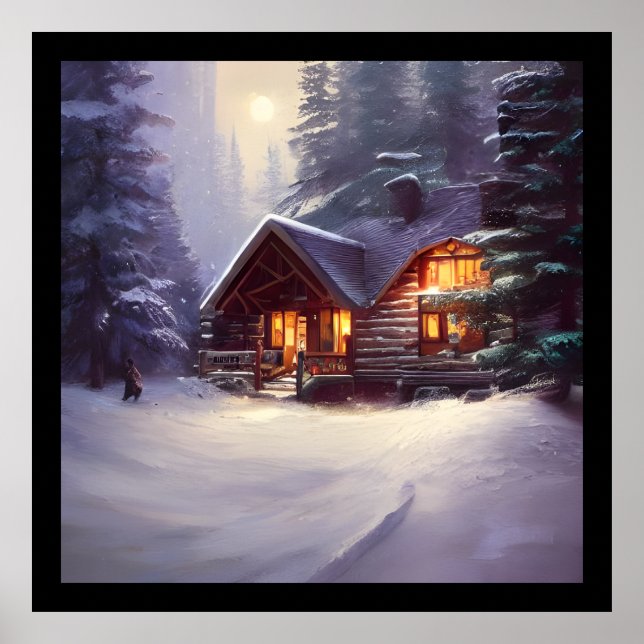Mystische Rundholzhütte inmitten der Evergreens Poster (Vorne)