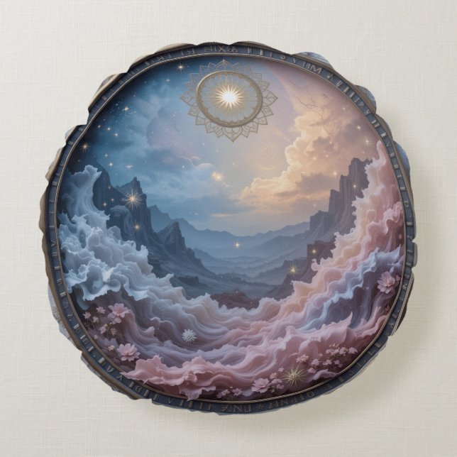 Mystische Scape Rundes Kissen (Vorderseite)