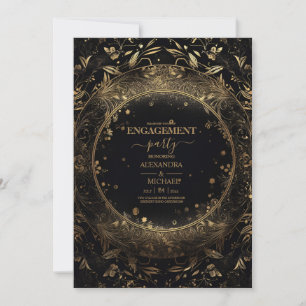 Mystische schwarze Gold-Himmels-Hochzeitseinladung Einladung