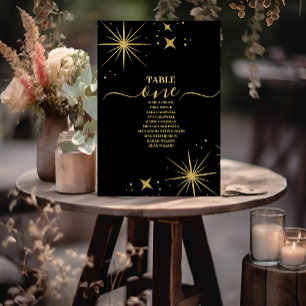 Mystische schwarze Gold-Hochzeit Himmlische Sterne Tischnummer