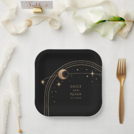 Mystische Schwarze Gold Sun Moon Astronomie-Raum Pappteller