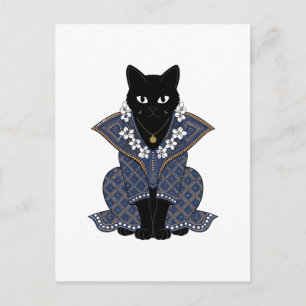 Mystische schwarze Katze blaue Batik-Grußkarte Postkarte