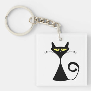 Mystische schwarze Katze Halloween-Kunst Schlüsselanhänger
