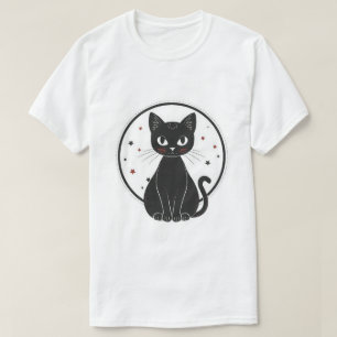 Mystische schwarze Katze Himmelskörper T-Shirt