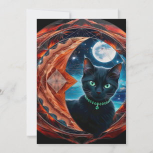 Mystische Schwarze Katze Himmelsmandala Einladung