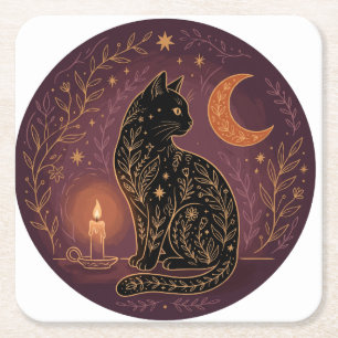 Mystische schwarze Katze, himmlische Hexe Hallowee Rechteckiger Pappuntersetzer